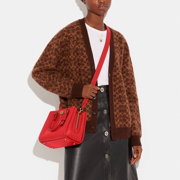 Coach Brooke Carryall 28 Satchel Bag in Brass/Sport Red Pebble Leather NWT CE732 - Picture 5 of 16